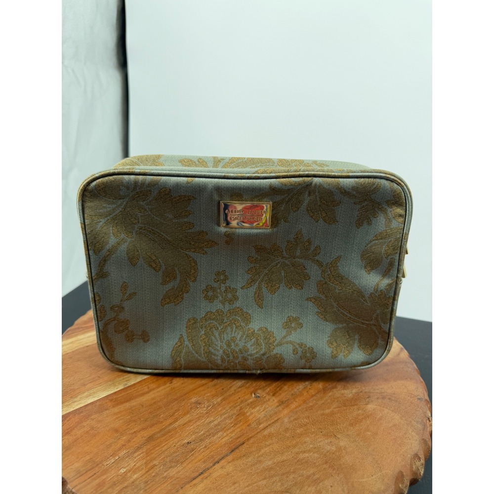 Estee Lauder Aerin Lauder Makeup Bag Womens OS Green‎ Gold Floral Jacquard